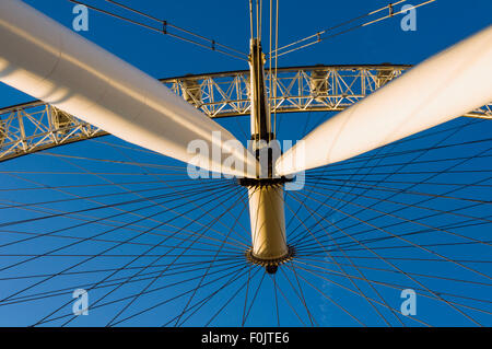 The London Eye viewed from directly underneath Stock Photo