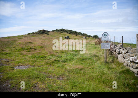 National Trust signage at Penarfynydd, Rhiw, Aberdaron, Pen Llyn on a sunny summer day with blue cloud streaked sky Stock Photo