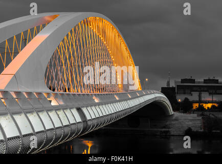 Night view of the Troja Bridge from the river Vltava, Trojsky most, Prague, Czech republic Stock Photo