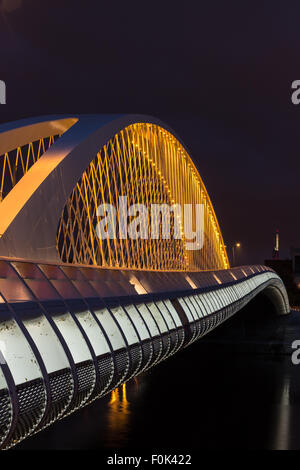 Night view of the Troja Bridge from the river Vltava, Trojsky most, Prague, Czech republic Stock Photo