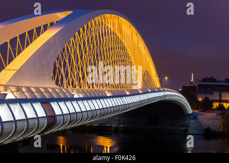 Night view of the Troja Bridge from the river Vltava, Trojsky most, Prague, Czech republic Stock Photo