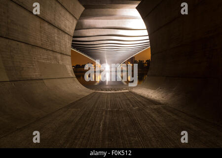 Night view of the Troja Bridge from the river Vltava, Trojsky most, Prague, Czech republic Stock Photo