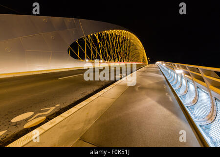 Night view of the Troja Bridge from the river Vltava, Trojsky most, Prague, Czech republic Stock Photo