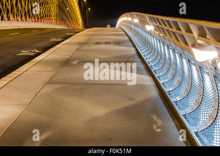 Night view of the Troja Bridge from the river Vltava, Trojsky most, Prague, Czech republic Stock Photo