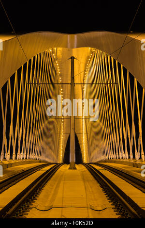 Night view of the Troja Bridge from the river Vltava, Trojsky most, Prague, Czech republic Stock Photo