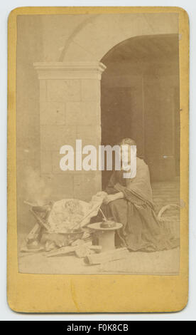 A depiction of the street food vendors, 'Marchande de fritures,' with cook Luis Campa and Antioco Cruces, both active between 1835 and 1906. These vendors, likely operating in a Latin American setting, were an important part of the street food culture, representing local culinary traditions. Stock Photo