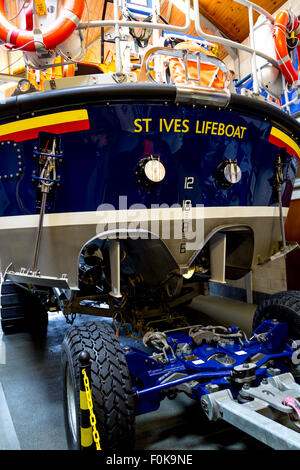 31st August, 2015 the RNLI rescue boat during a rescue launched from Newquay Harbour to Polly Joke in Cornwall, UK Stock Photo