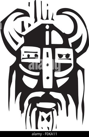 Woodcut expressionist image o a face of a viking warrior Stock Vector