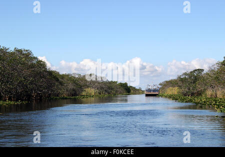 Airboat on quiet lake in Everglades National Park Stock Photo