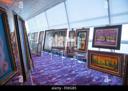Art collection paintings on board the sky deck on The Celebrity Eclipse cruise ship Stock Photo