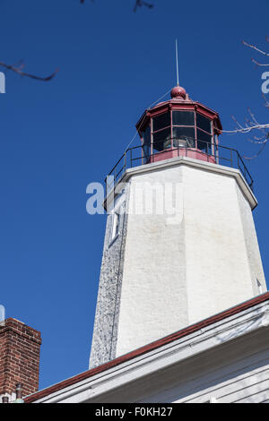 Sandy Hook Light on Fort Hancock, New Jersey, is the oldest working lighthouse in the United States. Stock Photo