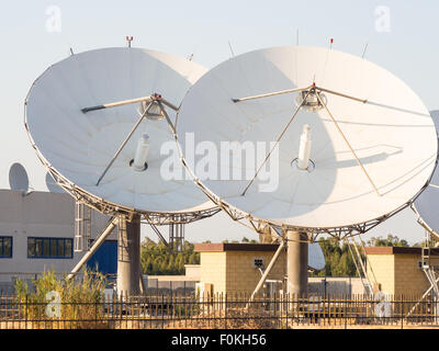 teleport satellite communications. Group of antennas in teleport of Cagliari Sardinia, Italy Stock Photo
