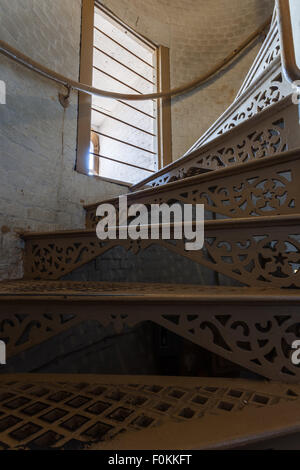 Interior circular stairway in North Tower of Navesink Twin Lights.  Windows look out onto the Navesink and Shrewsbury Rivers, Sa Stock Photo