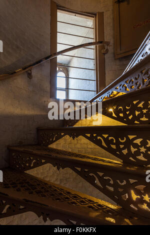 Interior circular stairway in North Tower of Navesink Twin Lights.  Windows look out onto the Navesink and Shrewsbury Rivers, Sa Stock Photo