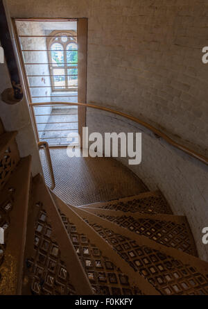 Interior circular stairway in North Tower of Navesink Twin Lights.  Windows look out onto the Navesink and Shrewsbury Rivers, Sa Stock Photo