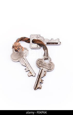 Vintage keys isolated on white. Stock Photo