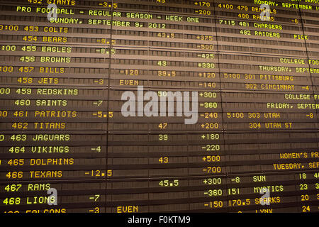 Close up of a score board with American football scores in Las Vegas. United States Stock Photo