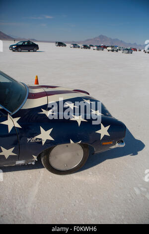 Front side of an American Hot Rod with American flag during the World of Speed 2012. Stock Photo