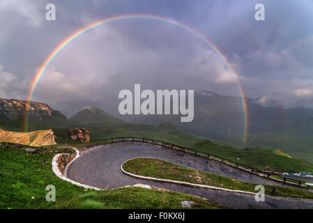 Amazing rainbow on the top of grossglockner pass, Alps, Switzerland, Europe. Stock Photo