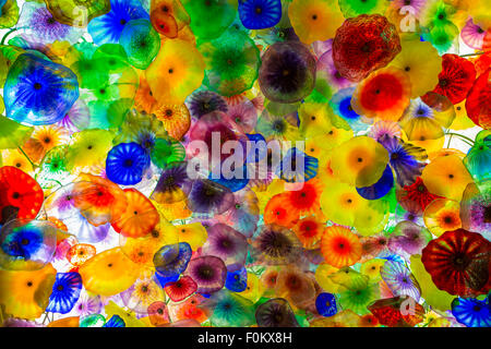 Photo of a ceiling made of Flower Lights taken in the reception hall of the Bellagio hotel in Las Vegas. Stock Photo