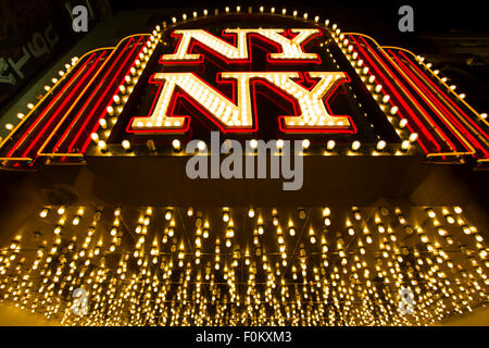 New York-New York Hotel casino entrance in Las Vegas, photo taken at Las Vegas boulevard at night. USA 2012 Stock Photo