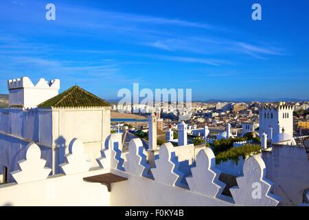 View over Kasbah to Tangier, Tangier, Morocco, North Africa Stock Photo