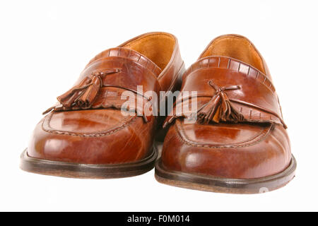 Pair of brown dress shoes isolated on white Stock Photo