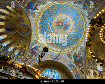 KRONSTADT, RUSSIA - July 21, 2015: Interior Neo-Byzantine decoration of the Naval Russian Orthodox Cathedral of Saint Nicholas.  Stock Photo