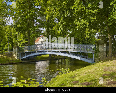 Bridge from the castle island to love island in Lake Mirow, Mecklenburg Western Pomerania, Germany Stock Photo