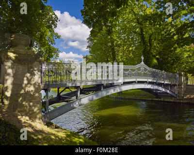 Bridge from the castle island to love island in Lake Mirow, Mecklenburg Western Pomerania, Germany Stock Photo