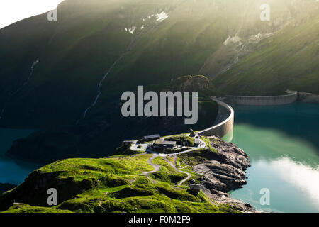 Mooserboden and Wasserfallboden reservoir with Mooser dam, Kaprun, Austria Stock Photo