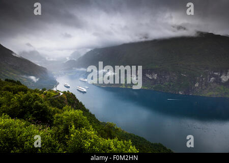 View from the Eagle Road to Geirangerjord, Norway Stock Photo