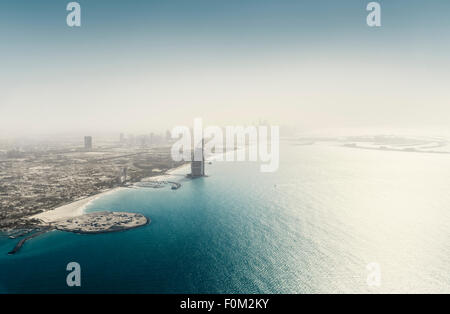 Coast with Burj Al Arab, Dubai Marina and Palm Island, Dubai, UAE Stock Photo