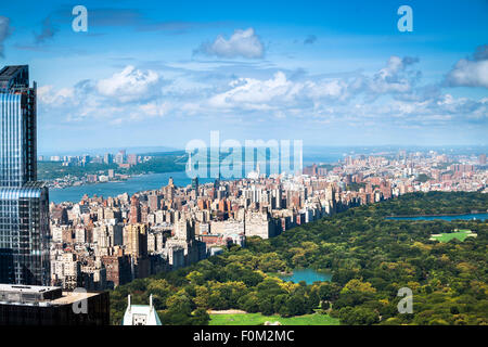 Central Park, Upper West Side and George Washington Bridge in Manhattan, New York, USA Stock Photo