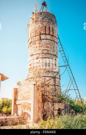 Old abandoned furnace for the production of lime Stock Photo