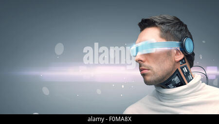 man with futuristic glasses and sensors Stock Photo