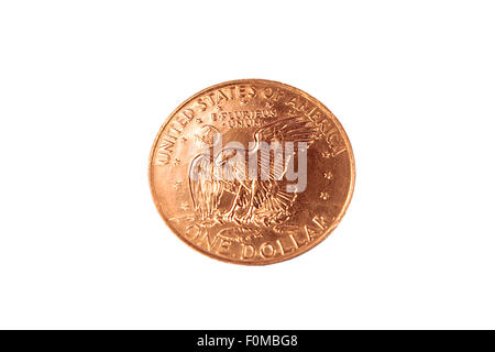 Macro shot of a gold dollar coin on white Stock Photo