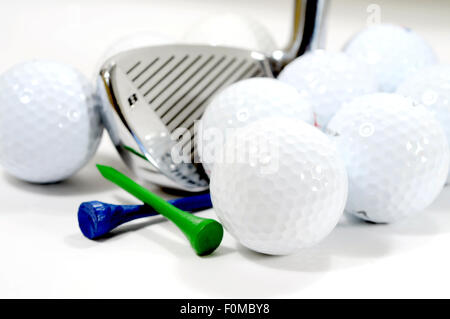 Golf club with ball and tees isolated on white Stock Photo