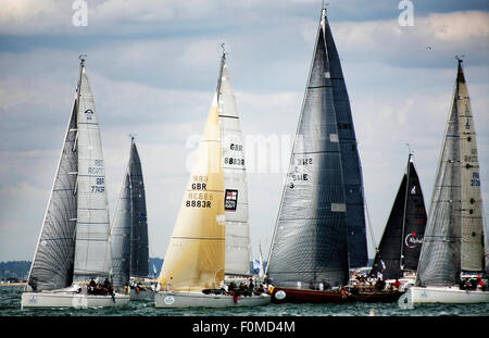 Pictured at the start of the Fastnet race 2015 at Cowes are Class 2 yachts including Lorelei, Anahita, Volunteer and Kestrel Stock Photo
