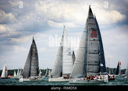 Pictured at the start of the Fastnet race 2015 at Cowes are Class 2 yachts Tarka II of Hamble, Kestrel and Dusty Stock Photo