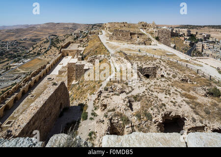 view of Kerak castle, Jordan and surrounding countryside from its most elevated point Stock Photo