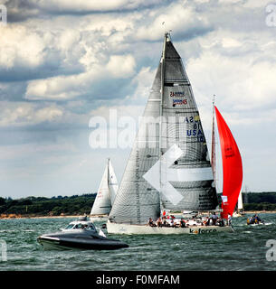 Pictured at the start of the Fastnet race 2015 at Cowes is the US yacht K Force 1 skippered by Anita van Oeveren Stock Photo