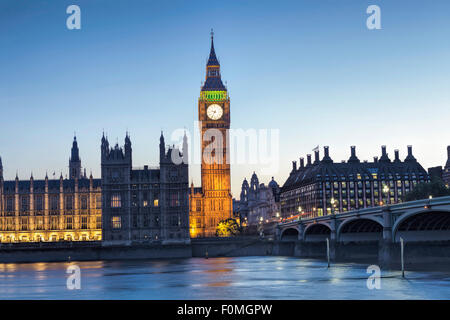 London, Houses of Parliament (Palace of Westminster), Thames and Westminster Bridge Stock Photo