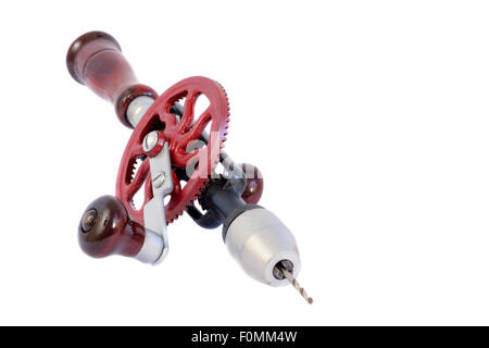 Old rusty hand drill. Isolated on a white background Stock Photo - Alamy