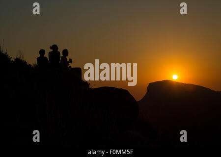 Sunset from the summit of the Morro dos Dois Irmaos rocks next to Ipanema beach, Rio de Janeiro Stock Photo