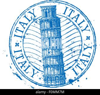 Italy vector logo design template. Shabby stamp or leaning tower of Pisa icon Stock Vector