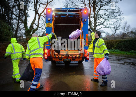 Council 'bin men' refuse collection in rural Scotland. Stock Photo