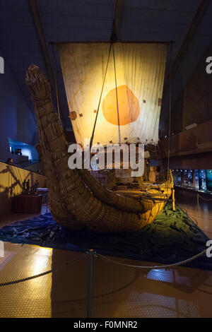 The papyrus raft RA II, designed by explorer Thor Heyerdahl, displayed at the Kon-Tiki Museum. Oslo. Norway. Stock Photo