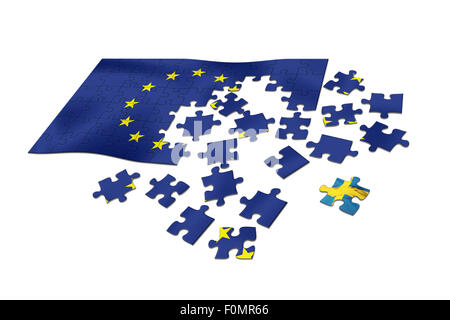EU flag as puzzle with Swedish flag as a distant piece. Stock Photo