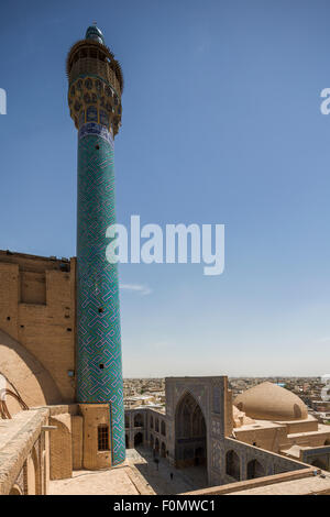 minaret of qibla wan and courtyard, the Masjid-i Shah, Isfahan, Iran Stock Photo
